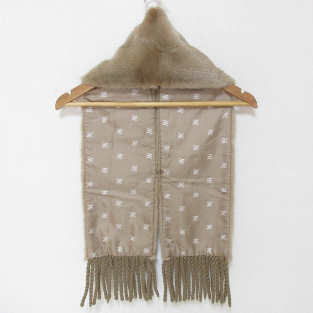 FENDI Mink Fur Fringe Stole Scarf Tippet Brown Beige Women's - Picture 3 of 11